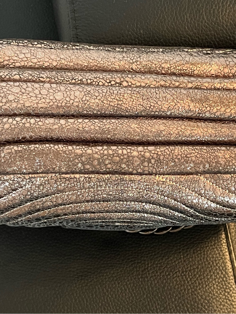 HENRI BENDEL # 7 QUILTED METALLIC SHOULDER BAG. - Picture 9 of 15